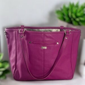 Pebbled Magenta Leather Tote Bag